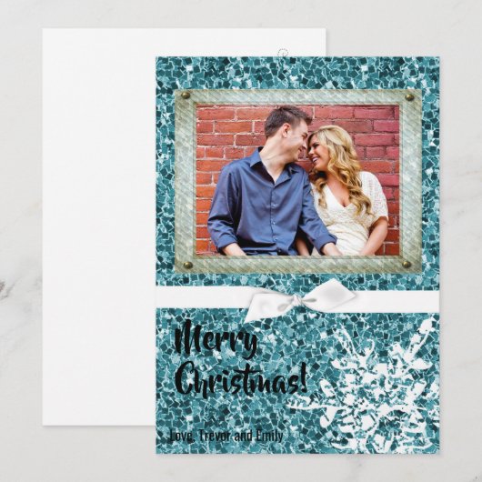 5 x 7 Kerstmis XMAS Blue Glitter Snowfla FOTO-kaar Feestdagenkaart (Voorkant / Achterkant)