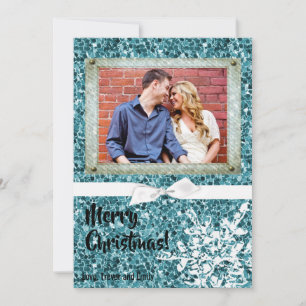 5 x 7 Kerstmis XMAS Blue Glitter Snowfla FOTO-kaar Feestdagenkaart