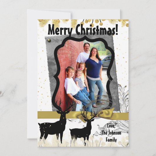 5 x 7 Kerstmis XMAS Gold Deer Buck PHOTO-kaart Feestdagenkaart (Voorkant)