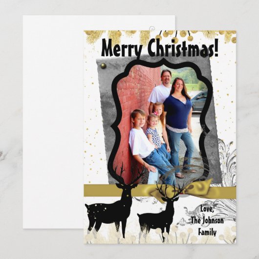 5 x 7 Kerstmis XMAS Gold Deer Buck PHOTO-kaart Feestdagenkaart (Voorkant / Achterkant)