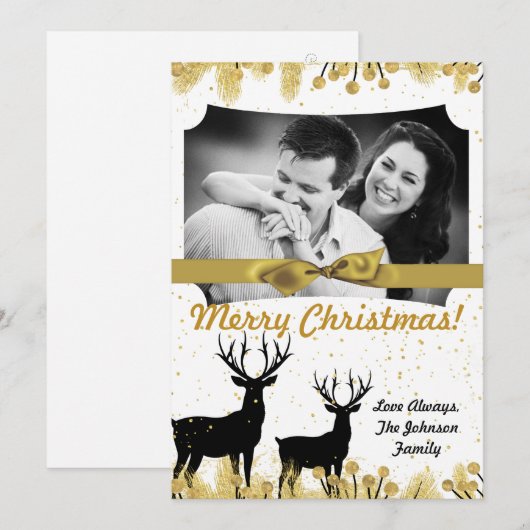 5 x 7 Kerstmis XMAS Gold Deer Buck PHOTO-kaart Feestdagenkaart (Voorkant / Achterkant)