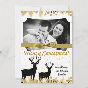 5 x 7 Kerstmis XMAS Gold Deer Buck PHOTO-kaart Feestdagenkaart