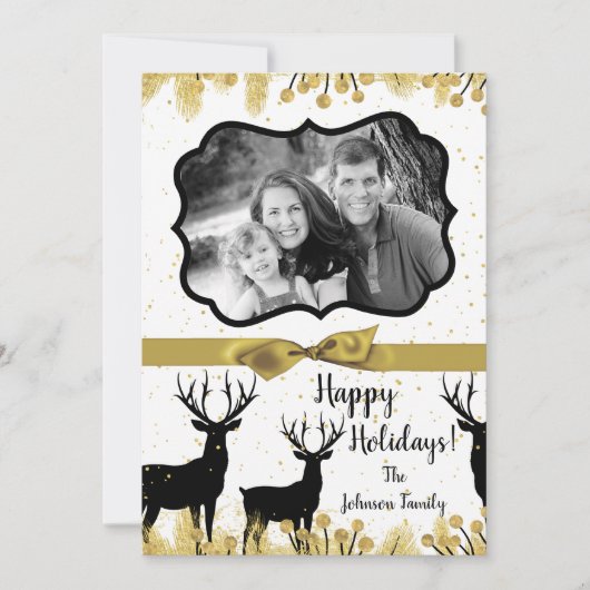 5 x 7 Kerstmis XMAS Gold Deer Buck PHOTO-kaart Feestdagenkaart (Voorkant)