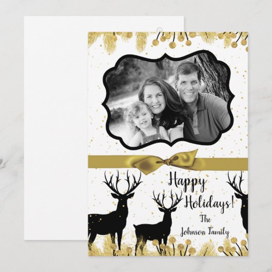 5 x 7 Kerstmis XMAS Gold Deer Buck PHOTO-kaart Feestdagenkaart (Voorkant / Achterkant)
