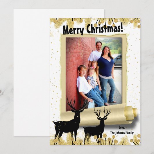 5 x 7 Kerstmis XMAS Gold Deer Buck PHOTO-kaart Feestdagenkaart (Voorkant / Achterkant)