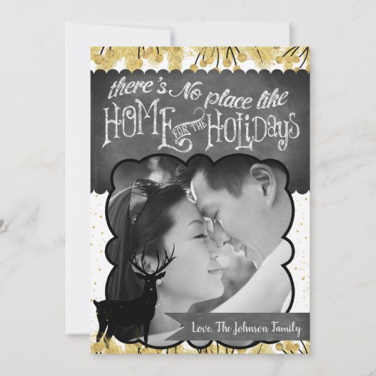 5 x 7 Kerstmis XMAS Gold Deer Buck PHOTO-kaart Feestdagenkaart (Voorkant)