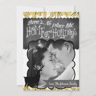 5 x 7 Kerstmis XMAS Gold Deer Buck PHOTO-kaart Feestdagenkaart