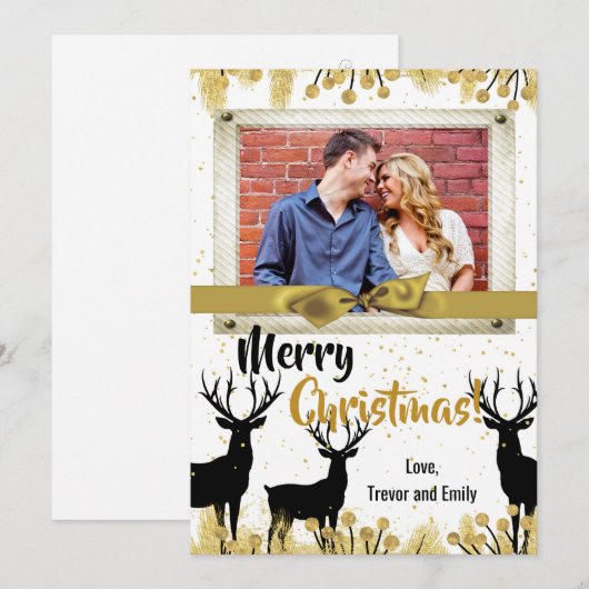 5 x 7 Kerstmis XMAS Gold Deer Buck PHOTO-kaart Feestdagenkaart (Voorkant / Achterkant)