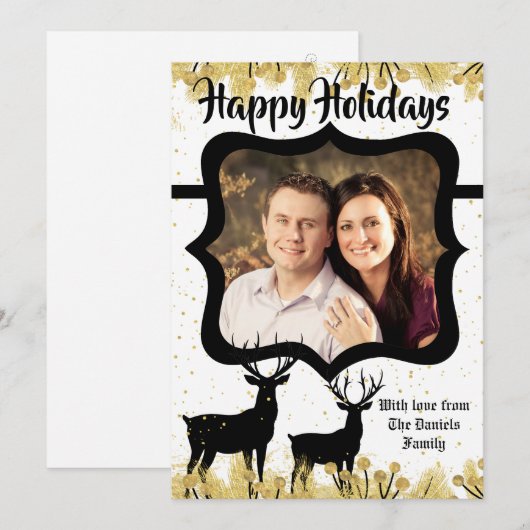 5 x 7 Kerstmis XMAS Gold Deer Buck PHOTO-kaart Feestdagenkaart (Voorkant / Achterkant)