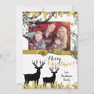 5 x 7 Kerstmis XMAS Gold Deer Buck PHOTO-kaart Feestdagenkaart