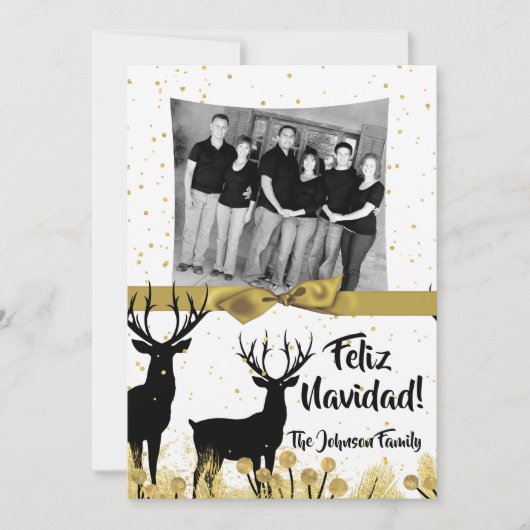 5 x 7 Kerstmis XMAS Gold Deer Buck PHOTO-kaart Feestdagenkaart (Voorkant)