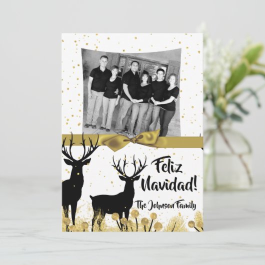 5 x 7 Kerstmis XMAS Gold Deer Buck PHOTO-kaart Feestdagenkaart (Staand voorkant)