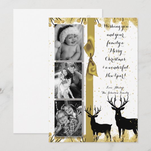5 x 7 Kerstmis XMAS Gold Deer Buck PHOTO-kaart Feestdagenkaart (Voorkant / Achterkant)