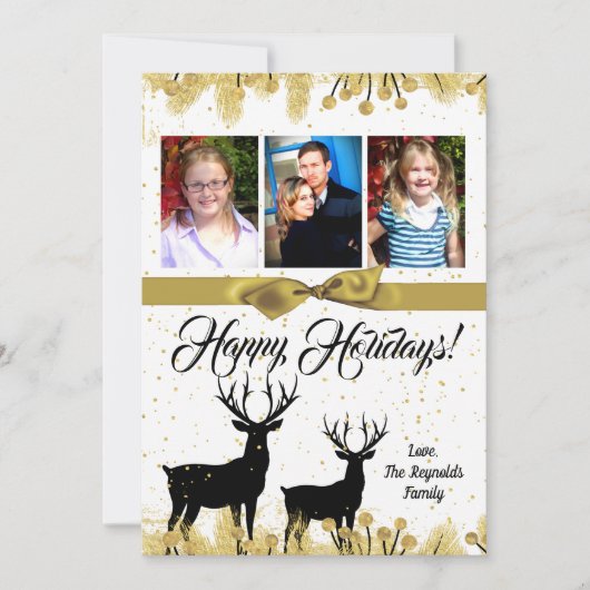 5 x 7 Kerstmis XMAS Gold Deer Buck PHOTO-kaart Feestdagenkaart (Voorkant)