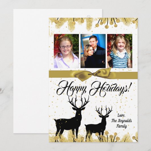 5 x 7 Kerstmis XMAS Gold Deer Buck PHOTO-kaart Feestdagenkaart (Voorkant / Achterkant)