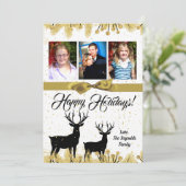 5 x 7 Kerstmis XMAS Gold Deer Buck PHOTO-kaart Feestdagenkaart (Staand voorkant)
