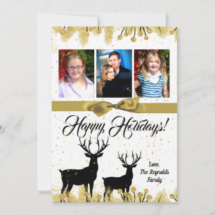 5 x 7 Kerstmis XMAS Gold Deer Buck PHOTO-kaart Feestdagenkaart