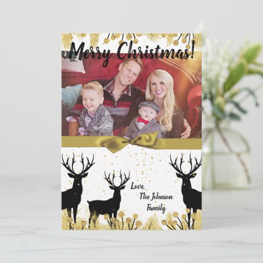 5 x 7 Kerstmis XMAS Gold Deer Buck PHOTO-kaart Feestdagenkaart (Staand voorkant)