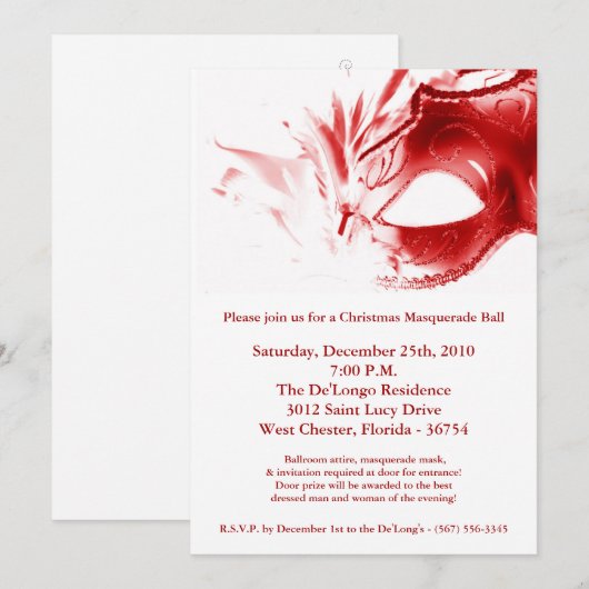 5 x 7 Kerstmis XMAS Masquerade Ball Mask Invitatio Kaart (Voorkant / Achterkant)