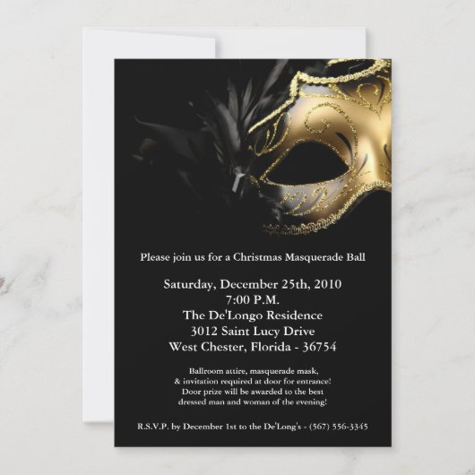 5 x 7 Kerstmis XMAS Masquerade Ball Mask Invitatio Kaart (Voorkant)