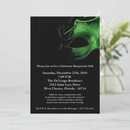 5 x 7 Kerstmis XMAS Masquerade Ball Mask Uitnodigi Kaart (Staand voorkant)