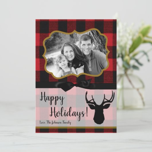 5 x 7 Kerstmis XMAS Red Pset Deer PHOTO-kaart Feestdagenkaart (Staand voorkant)