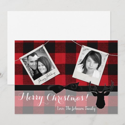 5 x 7 Kerstmis XMAS Red Pset Deer PHOTO-kaart Feestdagenkaart (Voorkant / Achterkant)