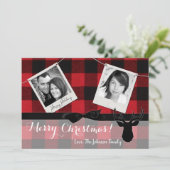 5 x 7 Kerstmis XMAS Red Pset Deer PHOTO-kaart Feestdagenkaart (Staand voorkant)