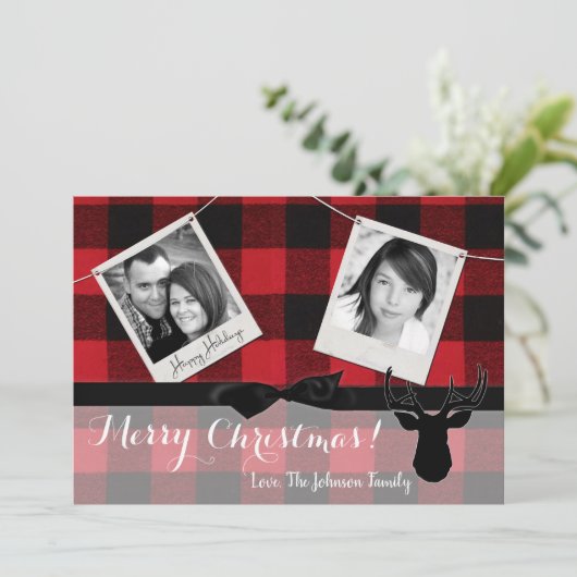 5 x 7 Kerstmis XMAS Red Pset Deer PHOTO-kaart Feestdagenkaart (Staand voorkant)