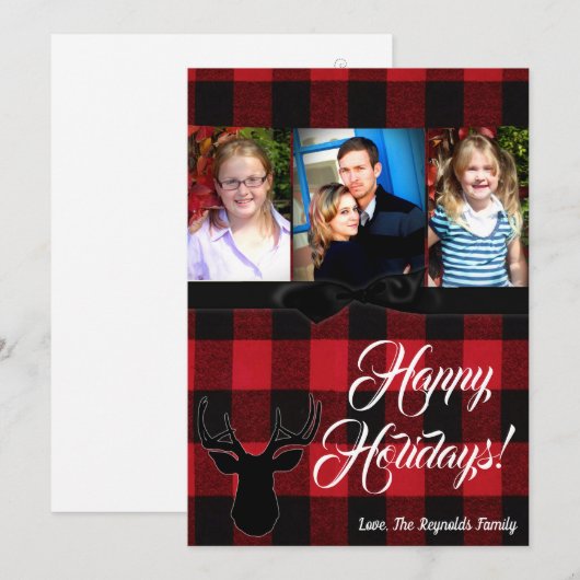 5 x 7 Kerstmis XMAS Red Pset Deer PHOTO-kaart Feestdagenkaart (Voorkant / Achterkant)