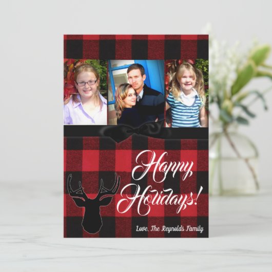 5 x 7 Kerstmis XMAS Red Pset Deer PHOTO-kaart Feestdagenkaart (Staand voorkant)