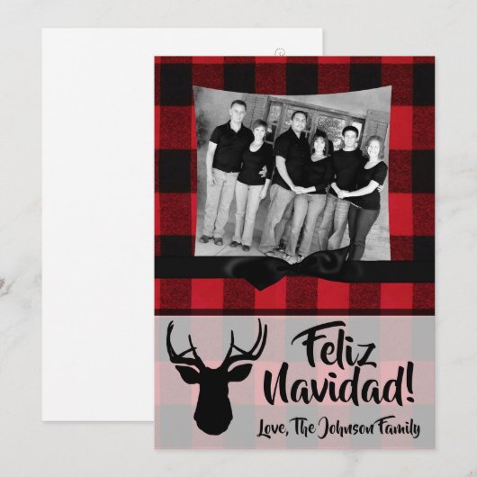 5 x 7 Kerstmis XMAS Red Pset Deer PHOTO-kaart Feestdagenkaart (Voorkant / Achterkant)