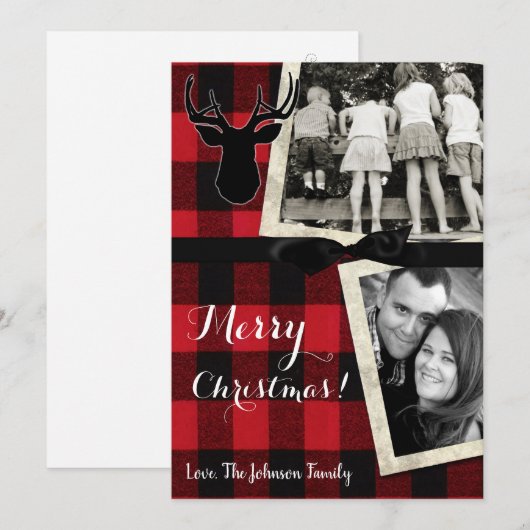 5 x 7 Kerstmis XMAS Red Pset Deer PHOTO-kaart Feestdagenkaart (Voorkant / Achterkant)