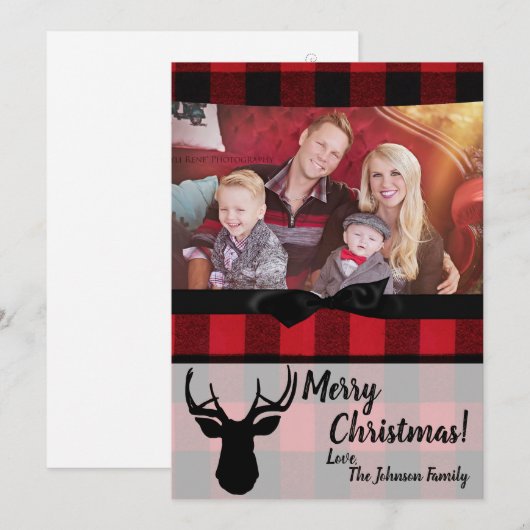 5 x 7 Kerstmis XMAS Red Pset Deer PHOTO-kaart Feestdagenkaart (Voorkant / Achterkant)