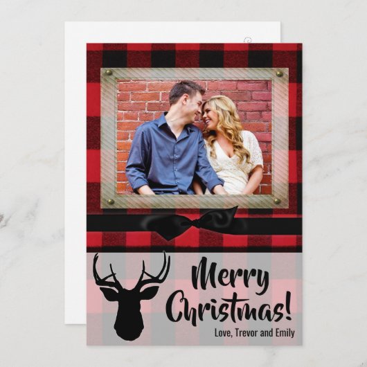 5 x 7 Kerstmis XMAS Red Pset Deer PHOTO-kaart Feestdagenkaart (Voorkant / Achterkant)