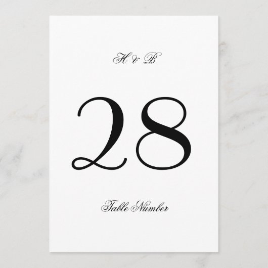 5 x 7 Klassiek Wit & Zwart Trouwtafel Nummer Kaart (Voorkant)