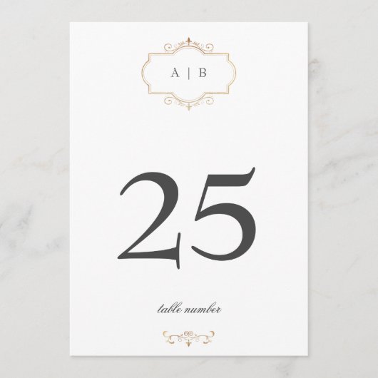 5 x 7 klassieke gouden monogram trouwtafel nummer (Voorkant)