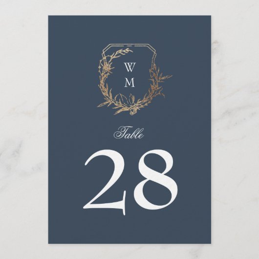 5 x 7 klassieke marine wit goud kuif tafelnummer (Voorkant)