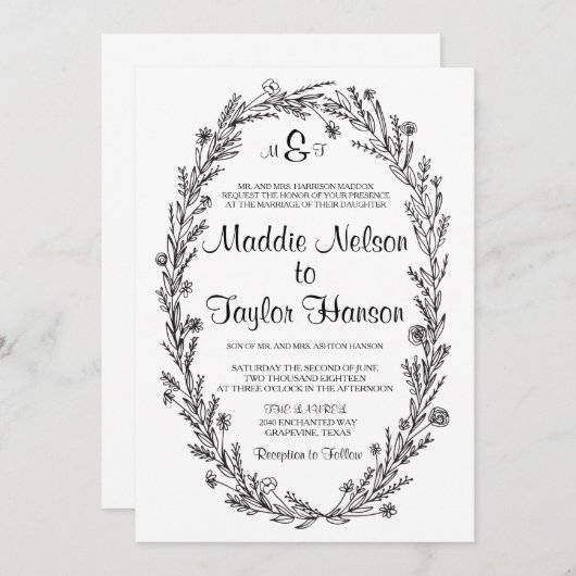 5 x 7 Kraft krans bruiloft uitnodiging (Voorkant / Achterkant)