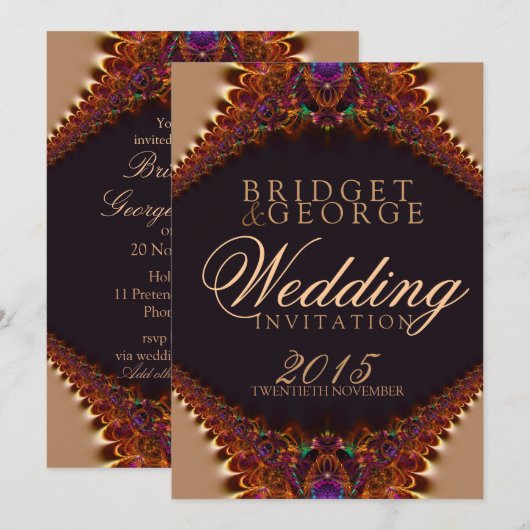 5 x 7  Lace + Gold Satin Wedding Invitting Kaart (Voorkant / Achterkant)