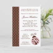 5 x 7 Lady Bug Pink PolkaDot Baby shower Uitnodigi Kaart (Staand voorkant)