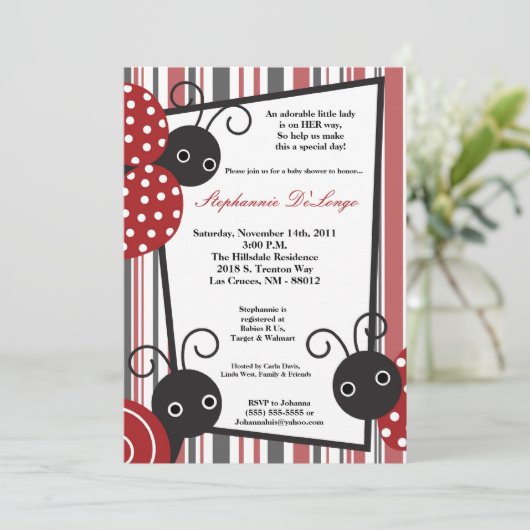 5 x 7 Lady Bug Spring Insect Baby shower Uitnodigi Kaart (Staand voorkant)