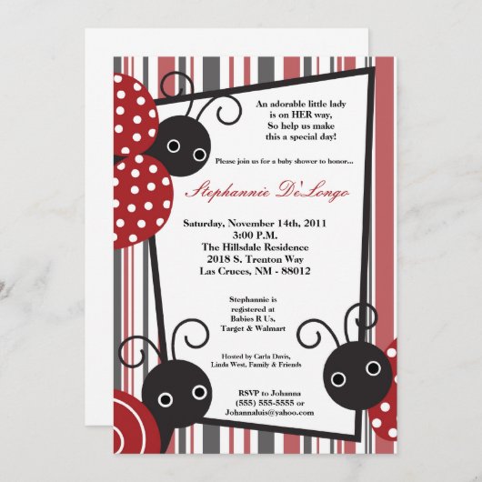5 x 7 Lady Bug Spring Insect Baby shower Uitnodigi Kaart (Voorkant / Achterkant)