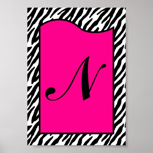 5 x 7 Letter Wall Art Hot Roze Zebra Dierenafdrukk Poster (Voorkant)