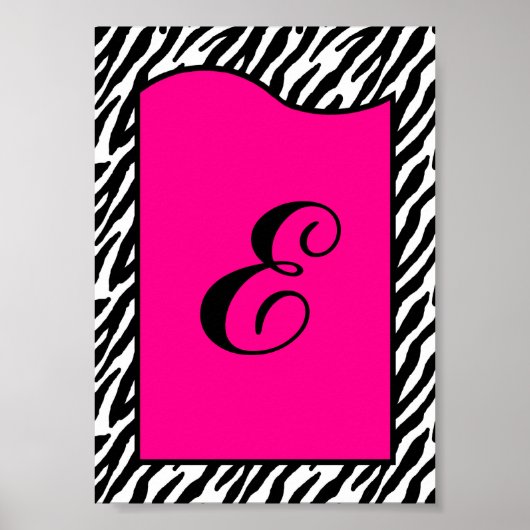 5 x 7 Letter Wall Art Hot Roze Zebra Dierenafdrukk Poster (Voorkant)