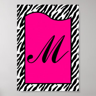 5 x 7 Letter Wall Art Hot Roze Zebra Dierenafdrukk Poster