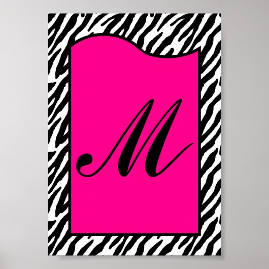 5 x 7 Letter Wall Art Hot Roze Zebra Dierenafdrukk Poster (Voorkant)