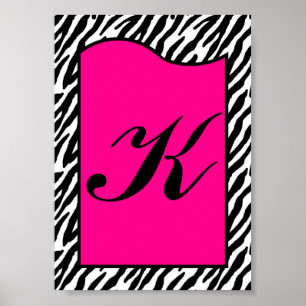 5 x 7 Letter Wall Art Hot Roze Zebra Dierenafdrukk Poster