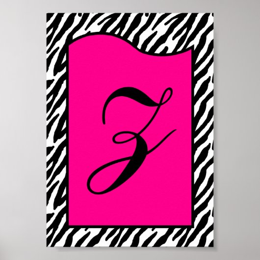 5 x 7 Letter Wall Art Hot Roze Zebra Dierenafdrukk Poster (Voorkant)