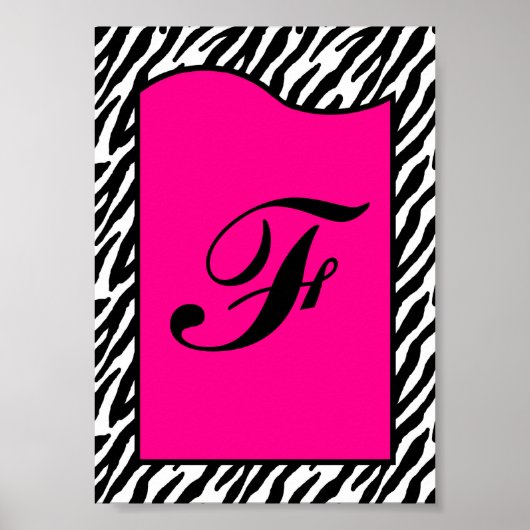 5 x 7 Letter Wall Art Hot Roze Zebra Dierenafdrukk Poster (Voorkant)